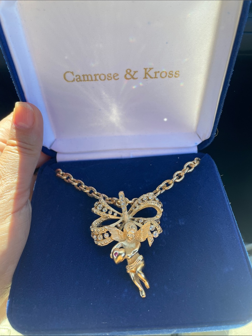 Camrose & Kross JBK Jackie O reproduction Gold-Tone Cherub Pendant Necklace